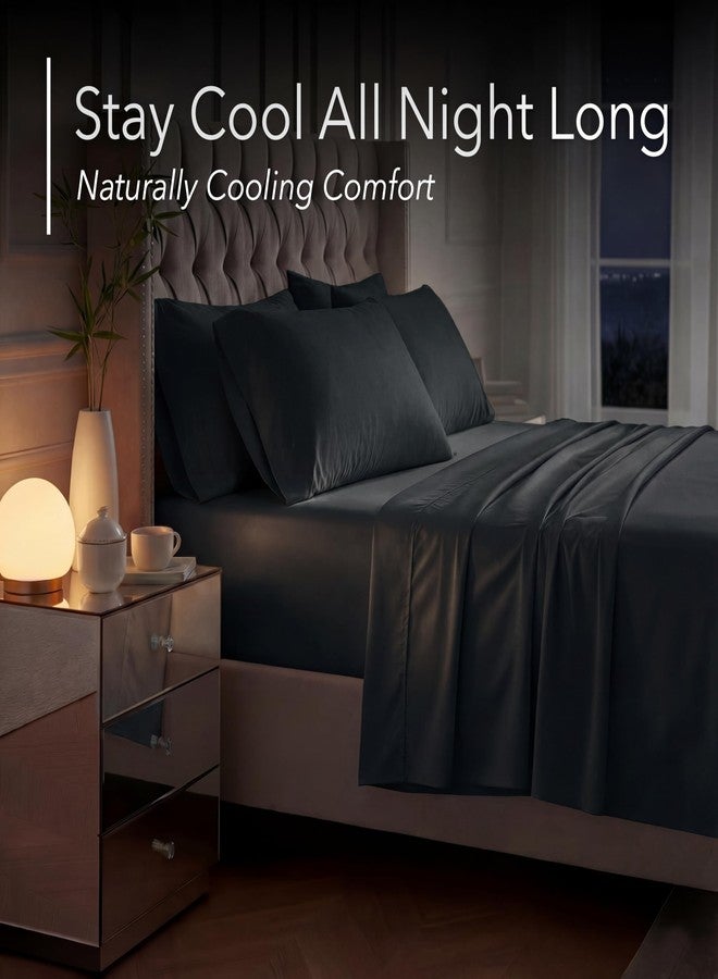 DECOLURE 100% Organic Viscose Derived from Bamboo Sheets Queen Size 6pcs - Ultra Soft & Luxuriously Cooling, 17" Deep Pocket, Double Stitching, Perfect for Hot Sleepers - Queen Bed Sheets (Black) - Image 3