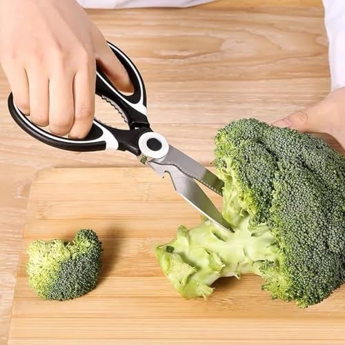 Raleia 3-in-1 Multi-Purpose Kitchen Scissors for Vegetable cutting, Fruit, Cheese & Meat with Bottle Opener(Black) - Image 2
