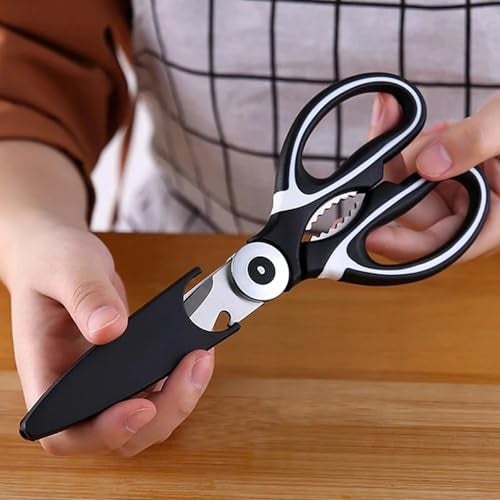Raleia 3-in-1 Multi-Purpose Kitchen Scissors for Vegetable cutting, Fruit, Cheese & Meat with Bottle Opener(Black) - Image 5