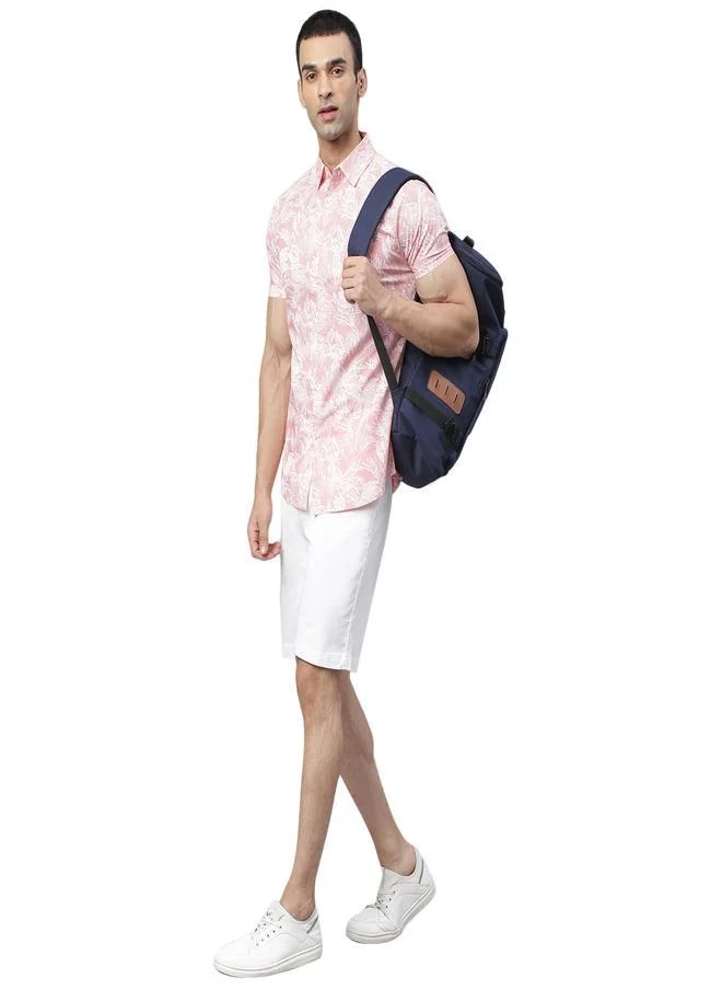 دينيس لينغو Slim Fit Pink Men's Solid Shirt, Spread Collar, Half Sleeves, 100% Cotton,