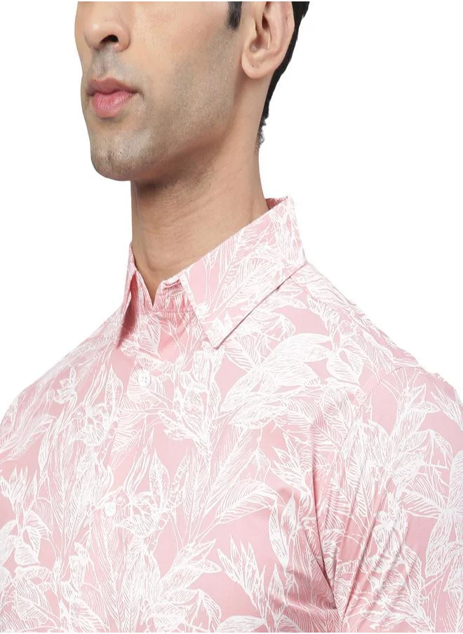 دينيس لينغو Slim Fit Pink Men's Solid Shirt, Spread Collar, Half Sleeves, 100% Cotton,