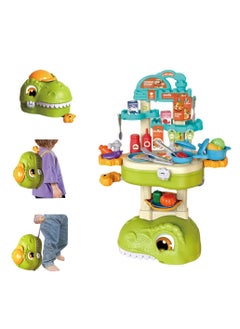 Swift 49 Pcs Kitchen Playset Pretend Food Dinosaur Design, Kitchen Toys for Toddlers, Chef Set Toy Accessories Including, and Easy to Store convertible Back Bag and foldable Carrying Case , Green  - Image 1