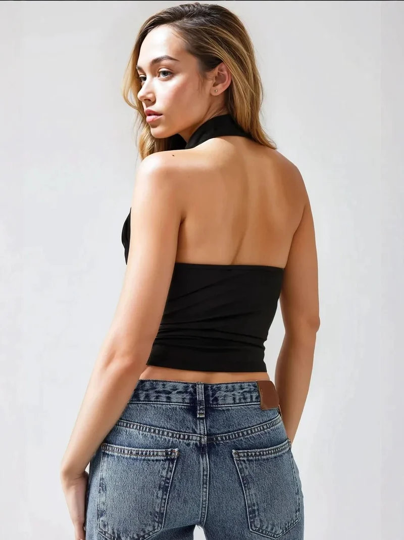 HICCUP Black Slim Fit V-Neck Knitted Top for Women | Best Price UAE