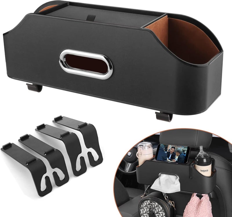 HALOYIVGO Car Seat Back Organizer - Stylish & Functional Storage for Family Adventures - Cup Holders, Tissue Box & Hooks - Perfect for Kids, Road Trips & Travel (Black) - Image 1