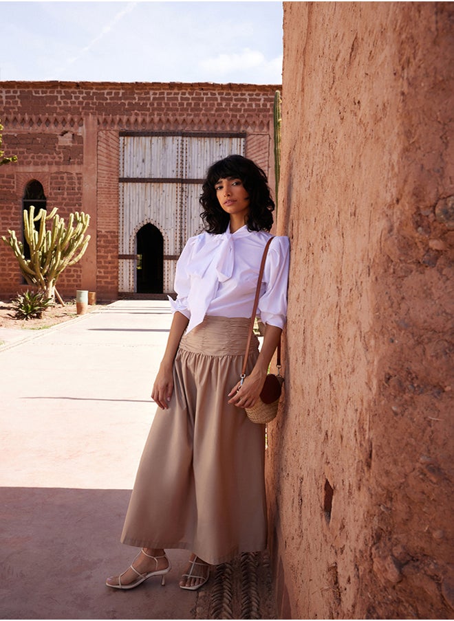 trendyol - Beige High Waisted Gathered Long Woven Skirt TCTSS24EE00001 - Image 1