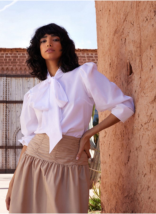 trendyol - Beige High Waisted Gathered Long Woven Skirt TCTSS24EE00001 - Image 1