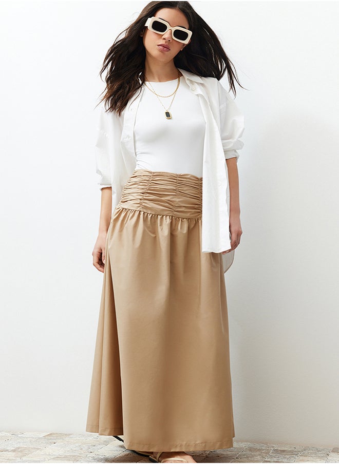 trendyol - Beige High Waisted Gathered Long Woven Skirt TCTSS24EE00001 - Image 1