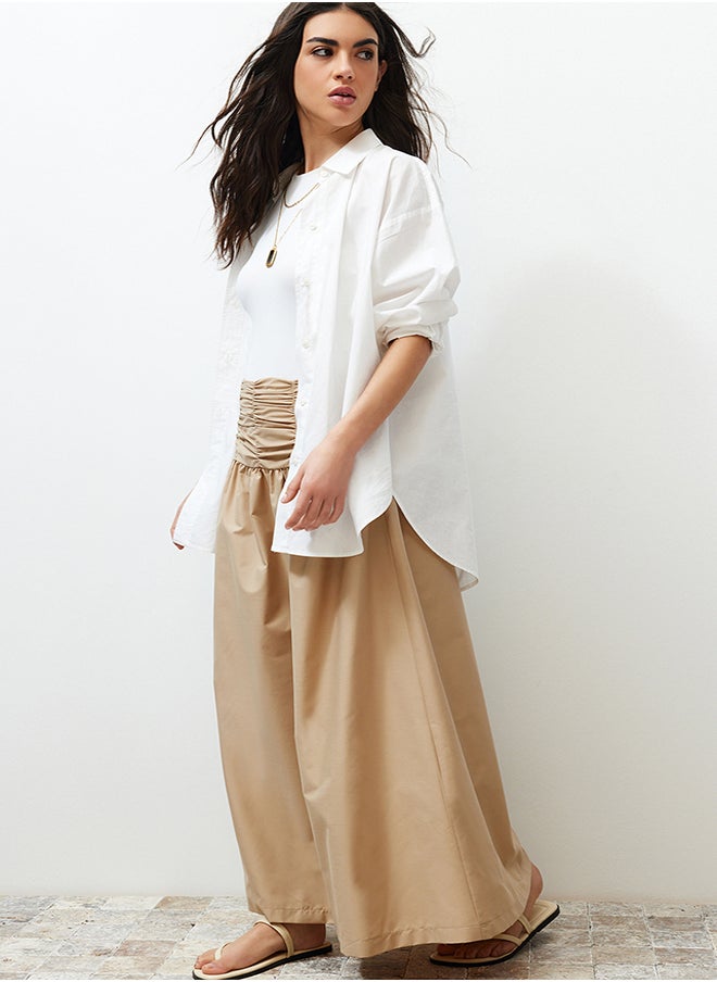 trendyol - Beige High Waisted Gathered Long Woven Skirt TCTSS24EE00001 - Image 1