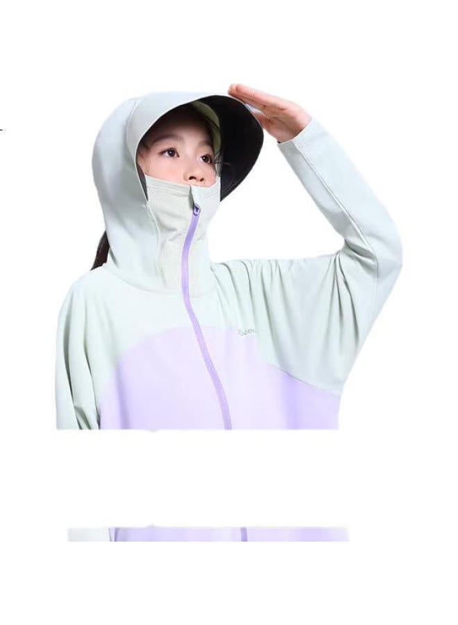 Yuzhaolin Children'S Sun Protection Clothing Boys And Girls Outdoor Skin Clothing Baby Ice Silk Sun Protection Clothing Light Purple Green 130 - Image 2