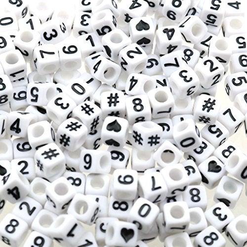Gresorth 800 PCS White Cube Acrylic Number Beads Black Figure for DIY Bracelets, Necklaces, Key Chains 6x6 mm - Image 1