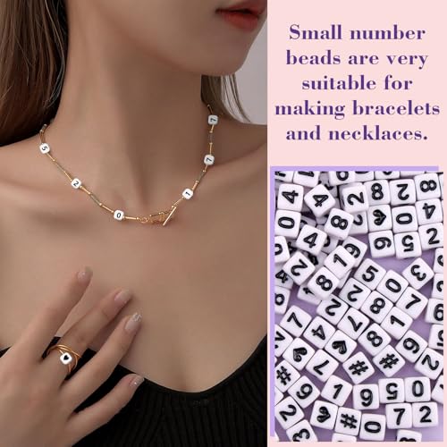 Gresorth 800 PCS White Cube Acrylic Number Beads Black Figure for DIY Bracelets, Necklaces, Key Chains 6x6 mm - Image 4