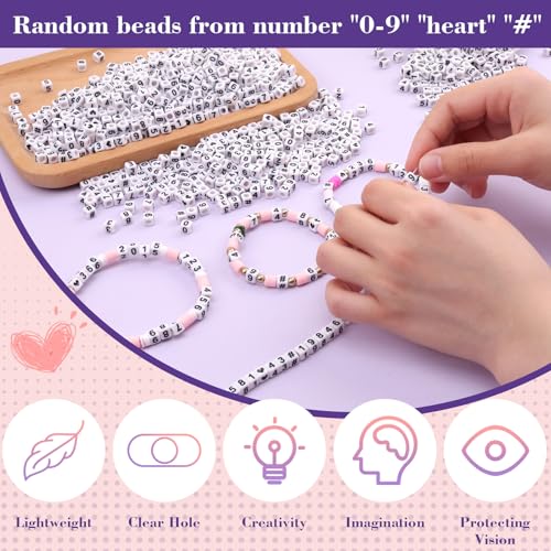 Gresorth 800 PCS White Cube Acrylic Number Beads Black Figure for DIY Bracelets, Necklaces, Key Chains 6x6 mm - Image 3