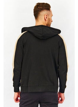 Gazzarrini Men Graphic Print Long Sleeve Hooded Sweatshirt, Black and Tan  - Image 4