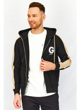 Gazzarrini Men Graphic Print Long Sleeve Hooded Sweatshirt, Black and Tan  - Image 1