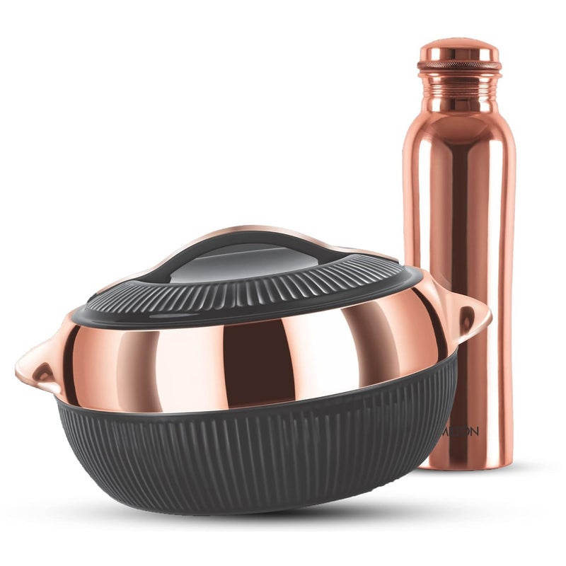 Thangam Stainless Steel Casserole, Set Includes 1500ml 950 ml Copper Water Bottle, Double Wall Insulated Hot Pot, Casserole Set for Rice, Gravy, Poha, Curry, Hot Boxes for Kitchen,Set of 2 - Image 1