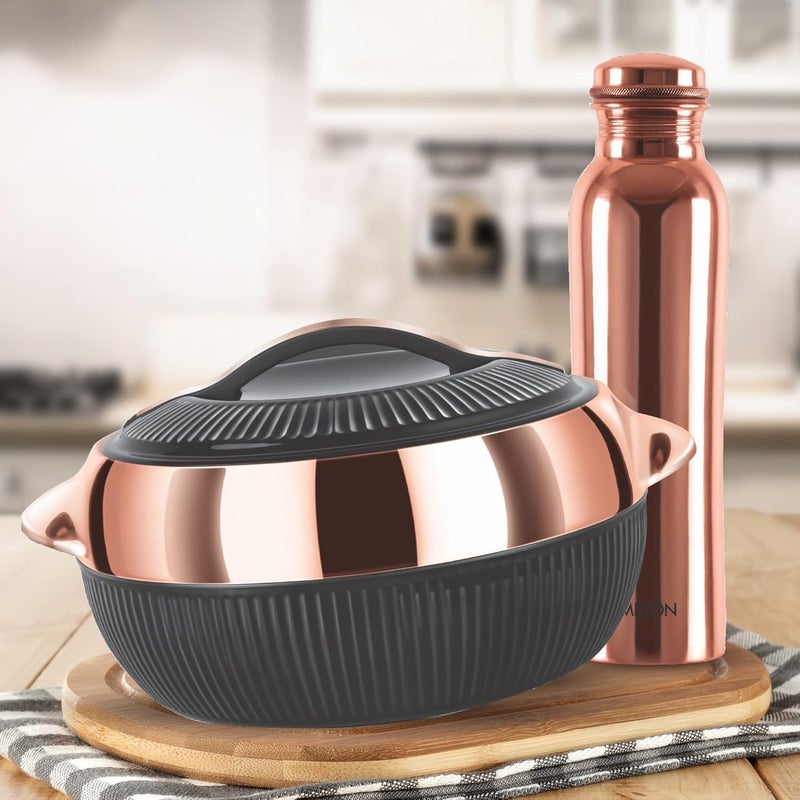 Thangam Stainless Steel Casserole, Set Includes 1500ml 950 ml Copper Water Bottle, Double Wall Insulated Hot Pot, Casserole Set for Rice, Gravy, Poha, Curry, Hot Boxes for Kitchen,Set of 2 - Image 2