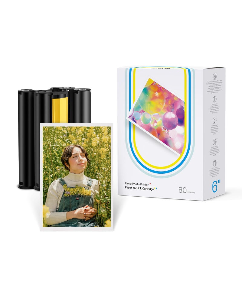 Liene Photo Printer Paper & Cartridge, 2 Ink Cartridge Refill & 80 sheets photo papers, 4x6", Dye Sublimation, Water & Oxidation-Proof, Compatible w/Liene Printer, for Display, Framing, Scrapbook - Image 1