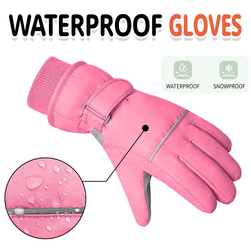 YUHAN PRETTY Kids Winter Ski Gloves Waterproof Children Girls Boys Fleece Thermal Snowboard Snow Gloves Mittens for Cold Weather(5-8Years) - Image 3
