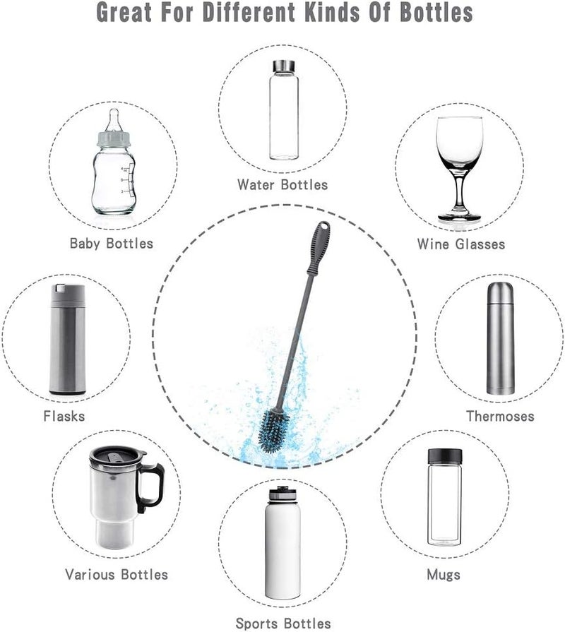 ddLUCK Silicone Bottle Cleaning Brush with Long Handle, 12.5" Water Bottle Cleaner for Baby Bottles, Hydro Flask, Sports Bottle, Vase, Glassware, Perfect for Smaller Diameter Bottle Openings (One Pack) - Image 5