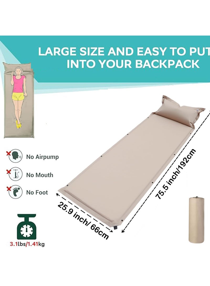 VUCATIN وسادة نوم ذاتية النفخ مع وسادة، وسادة تخييم خفيفة الوزن للتخييم، لا تحتاج إلى مضخة هواء، وسادة مرتبة تخييم معزولة لمدة 20 ثانية للتخييم/السفر/السيارة/الخيمة (مفردة) - Image 2