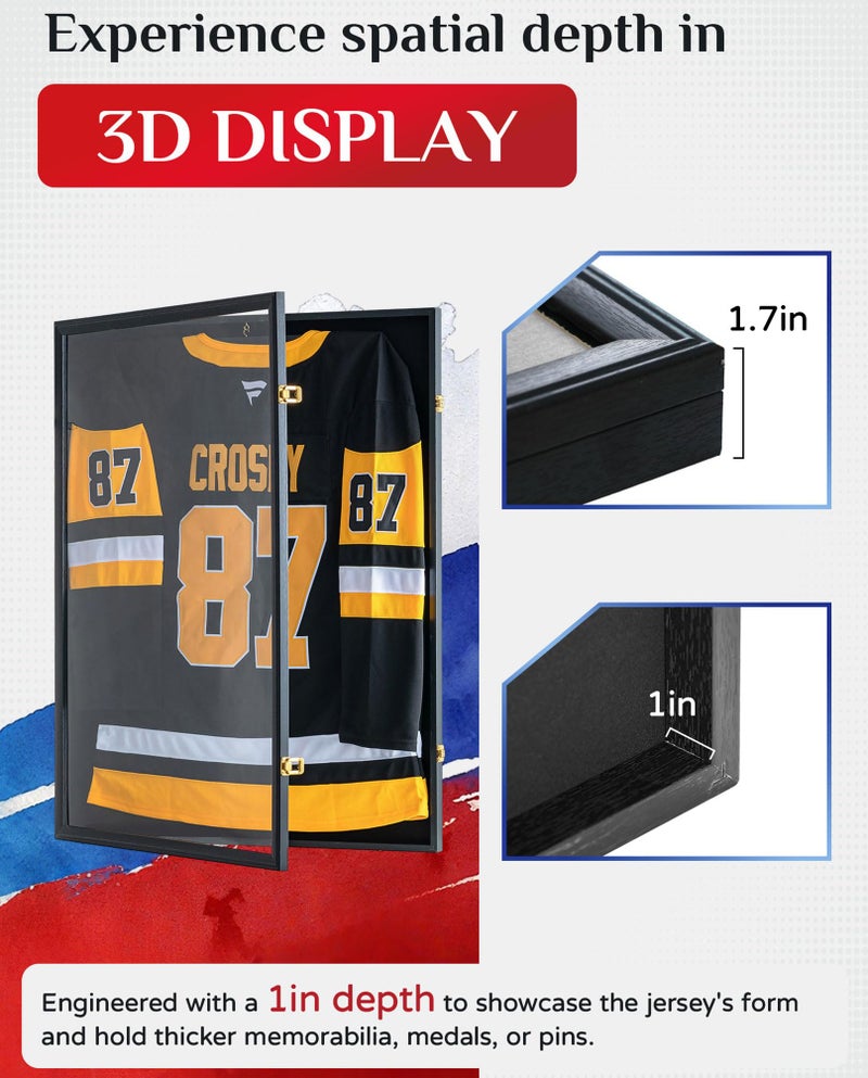 Walasis Hockey Jersey Display Frame: 28x36 in Large Memorabilia Case Shadow Box with Lock for Military Football Basketball Baseball Uniforms Man Cave Decor Sports Fans Gift - Image 3