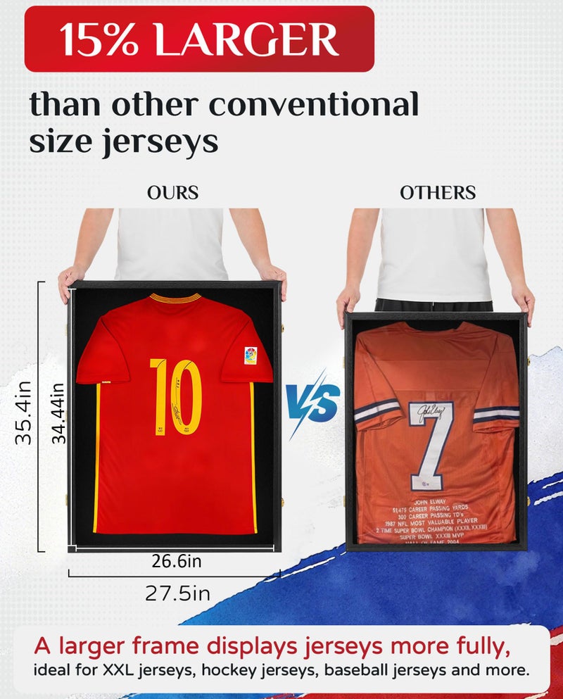 Walasis Hockey Jersey Display Frame: 28x36 in Large Memorabilia Case Shadow Box with Lock for Military Football Basketball Baseball Uniforms Man Cave Decor Sports Fans Gift - Image 2