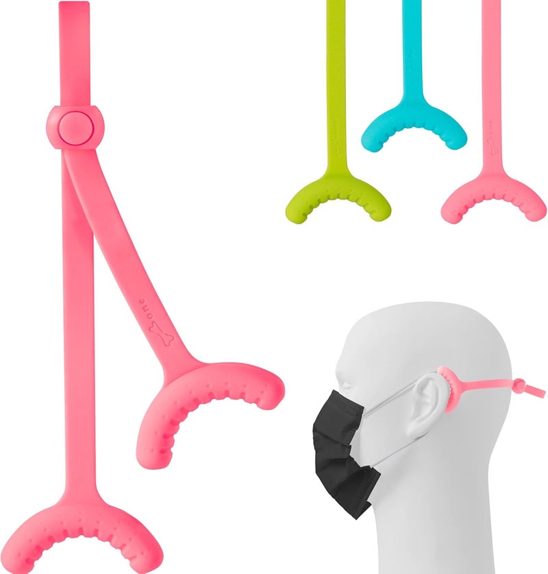 BONE COLLECTION Bone Mask Tie (3 Packs), Face Mask Holder, Adjustable & Skin-Friendly Silicone Extender Strap, Ear Savers for Kids & Adults (Pink - Blue - Green) - Image 1