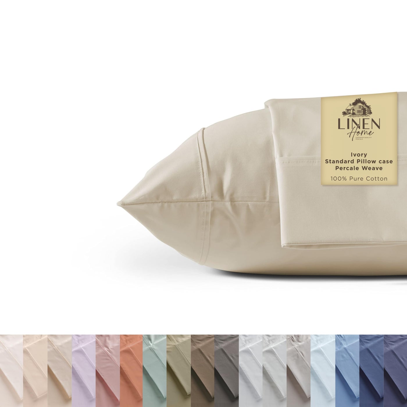 Linen Home 100 Cotton Percale Pillowcases Queen Size Ivory 2 Pieces of Pillow Case Crisp and Cool Strong Bed Linen 20 inches X 30 inches