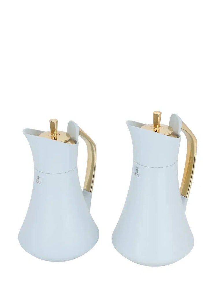 Alsaif Gallery Al Saif Gallery Karma thermos set, two pieces, 1 liter, thermal glass inner container, steel outer shell - light gray - Image 2