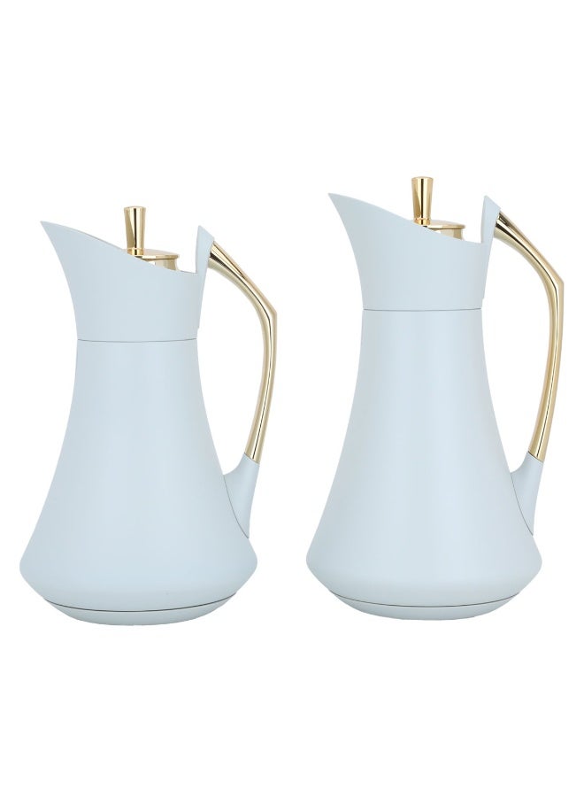 Alsaif Gallery Al Saif Gallery Karma thermos set, two pieces, 1 liter, thermal glass inner container, steel outer shell - light gray - Image 1