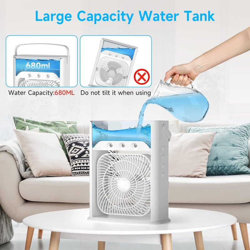 ZINQUI Portable Air Cooler Mini Evaporative Fan with 7 Colour LED Light 123 Hour Timer 3 Wind Speeds 3 Spray Modes for Office Home Dorm  - Image 3