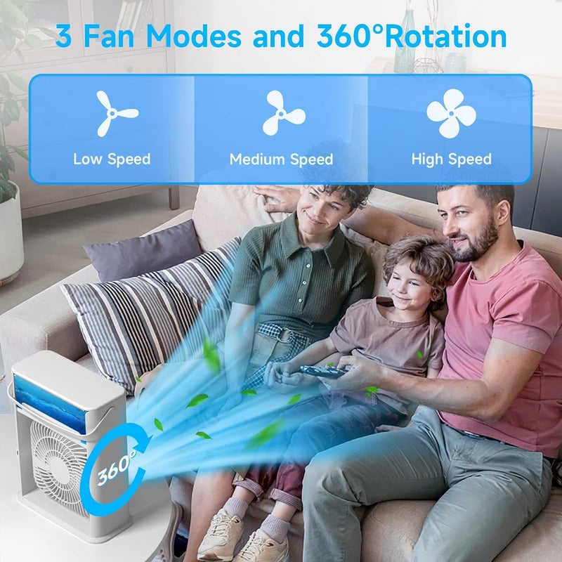 ZINQUI Portable Air Cooler Mini Evaporative Fan with 7 Colour LED Light 123 Hour Timer 3 Wind Speeds 3 Spray Modes for Office Home Dorm  - Image 2