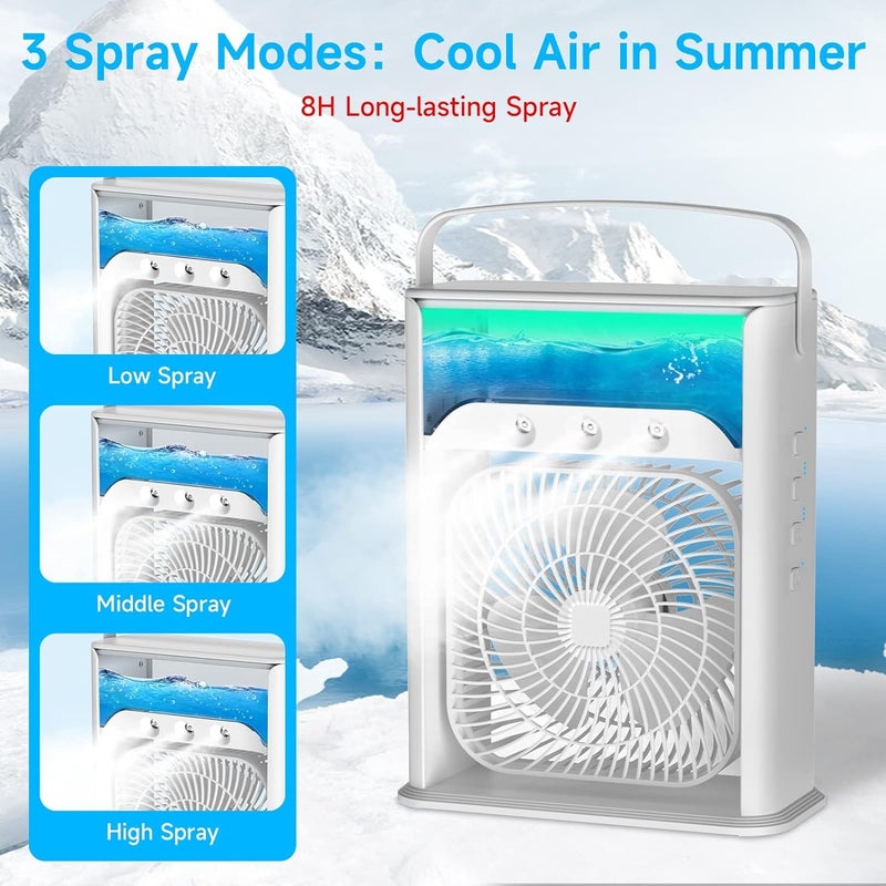 ZINQUI Portable Air Cooler Mini Evaporative Fan with 7 Colour LED Light 123 Hour Timer 3 Wind Speeds 3 Spray Modes for Office Home Dorm  - Image 4