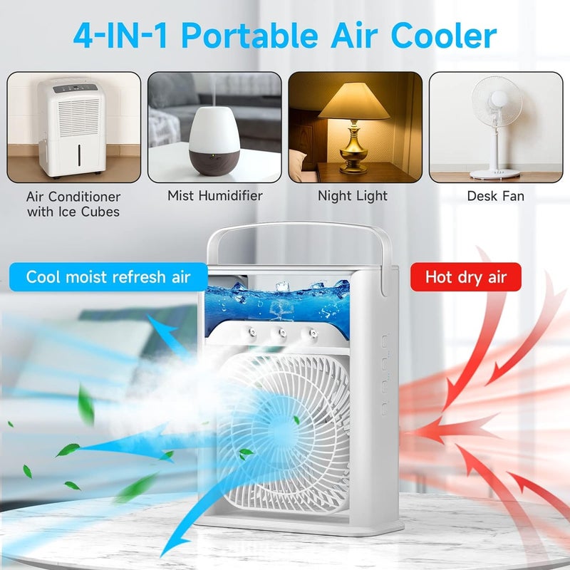 ZINQUI Portable Air Cooler Mini Evaporative Fan with 7 Colour LED Light 123 Hour Timer 3 Wind Speeds 3 Spray Modes for Office Home Dorm  - Image 5