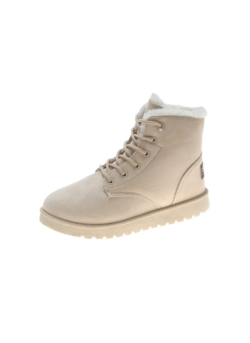 Generic Winter Velvet Snow Boots Lace-up Flat Womens Martin Booties Khakis 