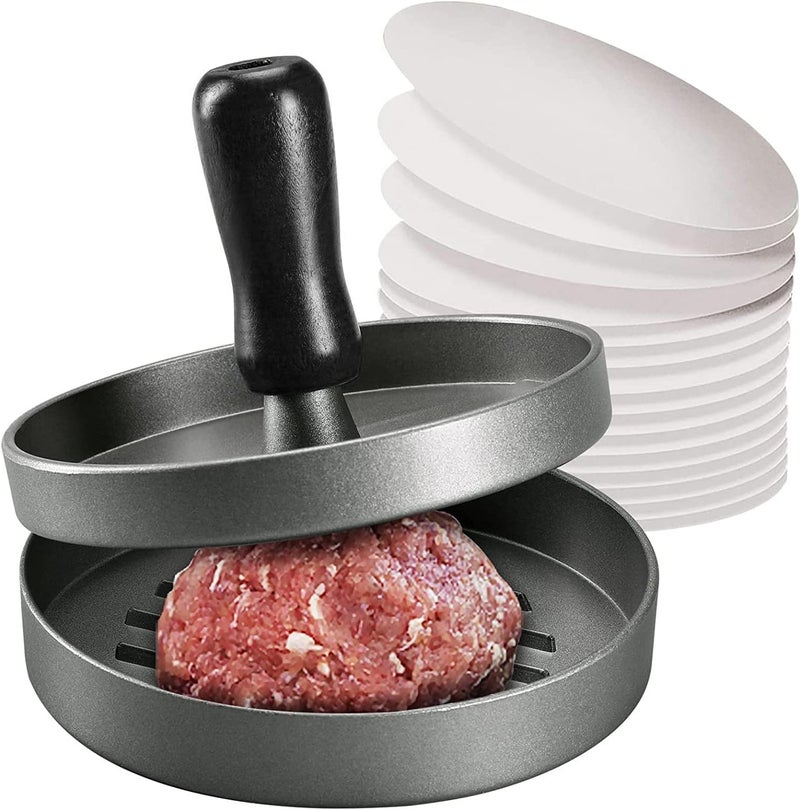 YSSHUI Burger Press, Non-Stick Meat Patty Hamburger Maker for Making Quarter Lb or Large 1/3 Pound Stuffed Pocket Burgers, Aluminum for BBQ Grill (100 Wax Paper) - Image 1