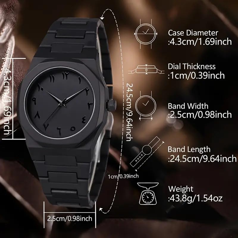 CERO Modern Arabic Numeral Watch with Polycarbonate Band, Octagonal Case, Analogue Display for Man (Black) - Image 5