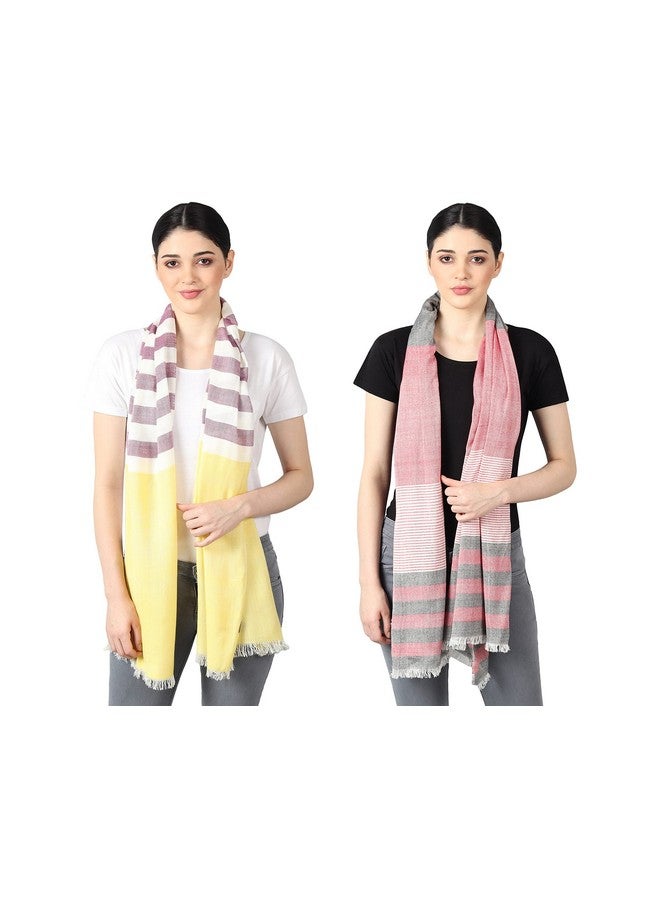 Flyer female Women's Stole/Scarf Colour- Yellow & Purple And Pink & Grey Soft Viscose Ethnic Scarves Pack Of 2 St-08-St-13 - Image 1