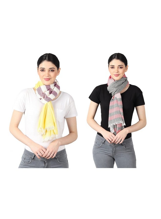 Flyer female Women's Stole/Scarf Colour- Yellow & Purple And Pink & Grey Soft Viscose Ethnic Scarves Pack Of 2 St-08-St-13 - Image 2