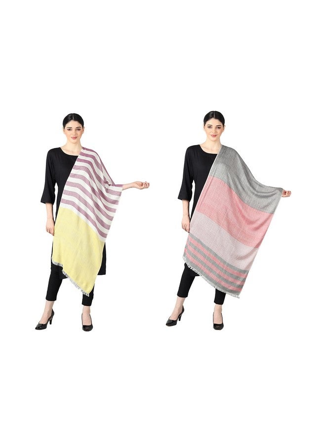 Flyer female Women's Stole/Scarf Colour- Yellow & Purple And Pink & Grey Soft Viscose Ethnic Scarves Pack Of 2 St-08-St-13 - Image 3