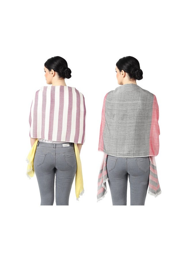 Flyer female Women's Stole/Scarf Colour- Yellow & Purple And Pink & Grey Soft Viscose Ethnic Scarves Pack Of 2 St-08-St-13 - Image 5