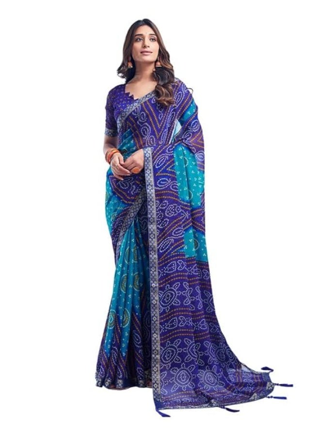 مملكة الإكسسوارات ساري شيفون مطبوع بانداني للسيدات مع بلوزة - Image 1