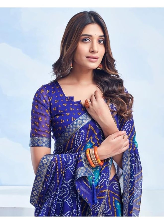 مملكة الإكسسوارات ساري شيفون مطبوع بانداني للسيدات مع بلوزة - Image 5