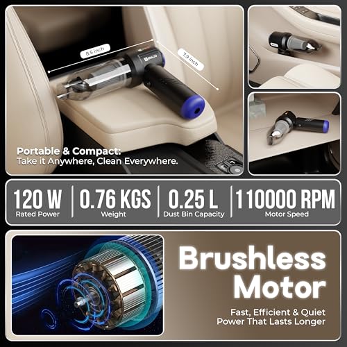 Brago TurboVac Cordless Vacuum Cleaner for Car & Home, 18500Pa Powerful Suction, 4-in-1 Portable Vacuum & Air Blower, 9600mAh Battery (40 Mins Runtime), 3-Speed BLDC Motor - Image 5