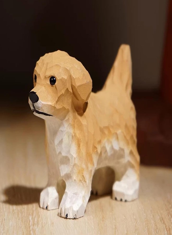 TSCVPJL Golden Retriever Figurine Handmade Carved Wooden Golden Retriever Statue, Cute Golden Retriever Gifts for Women Men,Wood Golden Retriever Decor Figurines for Home Office Desktop (H2.36) - Image 1