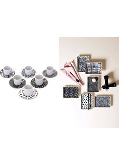 Fractal Rectangular Cake and Coffee Cup Set 18 Pieces for 6 People