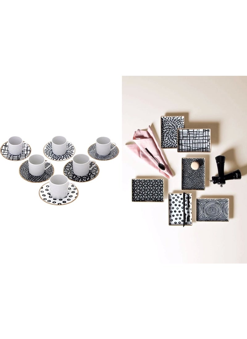 Porland - Fractal Rectangular Cake and Coffee Cup Set 18 Pieces for 6 People - Image 1