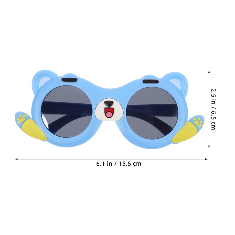 Blue Cartoon Animal Kids Sunglasses With Dog Ears UV Protection Round Frame For Toddler Outdoor Beach - Image 5
