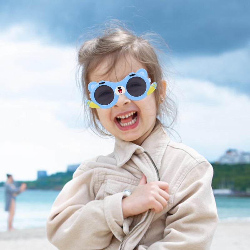 Blue Cartoon Animal Kids Sunglasses With Dog Ears UV Protection Round Frame For Toddler Outdoor Beach - Image 4