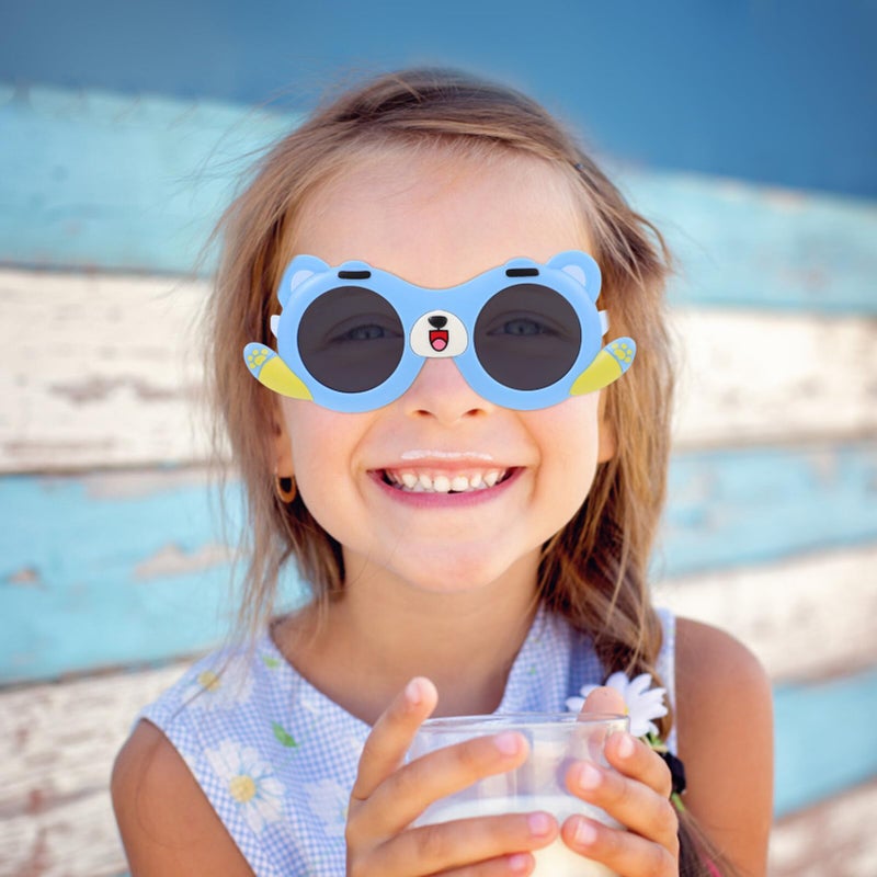 Blue Cartoon Animal Kids Sunglasses With Dog Ears UV Protection Round Frame For Toddler Outdoor Beach - Image 3